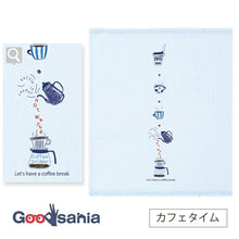 Cargar imagen en el visor de la galería, Hand Towel Wet Handkerchief Hagoromo Gauze Cafe Time Blue Approx. 33 x 38cm
