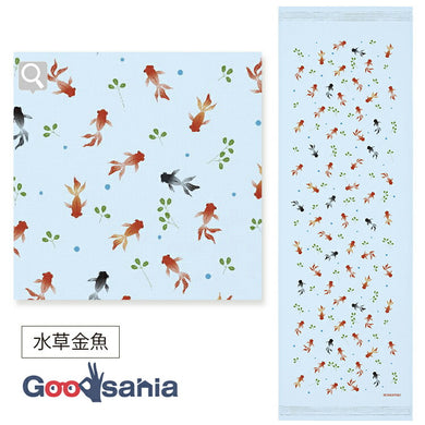 Face Towel Cloth Reading Aquatic Plants Goldfish Light Blue Approx. 33 x 100cm