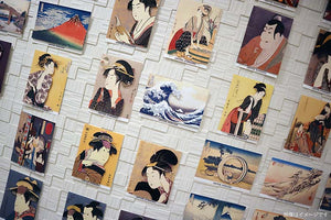 Sticker Wall Ukiyoe Deco Museum Toshusai Sharaku Kiyotaro Iwai's Sagisaka Sanai wife Fujinami and Zenji Bando's Washizuka Kanta and his wife Ozasa