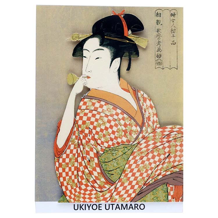 Sticker Wall Ukiyoe Deco Museum Kitagawa Utamaro 10 articles about women's appearance Girl blowing poppin approx. 10 x 14 cm