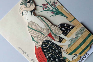 Sticker Wall Ukiyoe Deco Museum Kitagawa Utamaro Women's Manual Mirror Washing Approx. 10 x 14 cm