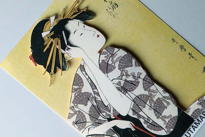 Sticker Wall Ukiyoe Deco Museum Kitagawa Utamaro in his heyday Caricature set Indoor flower fan Yoshino Tatsuta Approx. 10 x 14cm