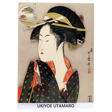 Cargar imagen en el visor de la galería, Sticker Wall Ukiyoe Deco Museum Kitagawa Utamaro Five Beauties Aegyo Competition Yatsuyama Hiranoya Approx. 10 x 14cm
