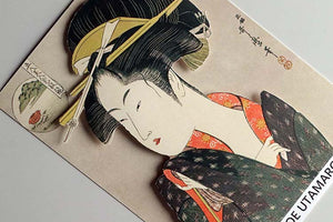 Sticker Wall Ukiyoe Deco Museum Kitagawa Utamaro Five Beauties Aegyo Competition Yatsuyama Hiranoya Approx. 10 x 14cm