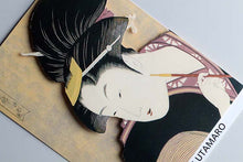 Cargar imagen en el visor de la galería, Sticker Wall Ukiyoe Deco Museum Kitagawa Utamaro Poetry Collection Deep Shinobi Love Approx. 10 x 14cm
