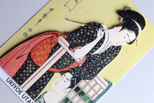 Cargar imagen en el visor de la galería, Sticker Wall Ukiyoe Deco Museum Kitagawa Utamaro Daughter Sundial Minotoki Approx. 10 x 14cm
