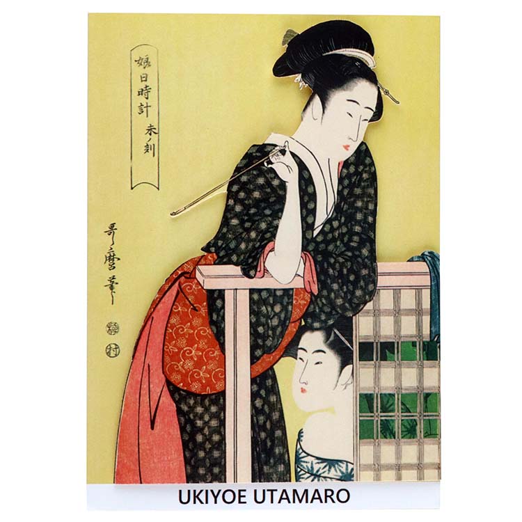 Sticker Wall Ukiyoe Deco Museum Kitagawa Utamaro Daughter Sundial Minotoki Approx. 10 x 14cm