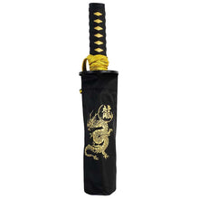 将图片加载到图库查看器，Folding Umbrella Sengoku Umbrella -wakizashi(short sword)- Dragon (Gold)/Umbrella Bag Opened: Approximately 96cm in Diameter Black JK-160-01
