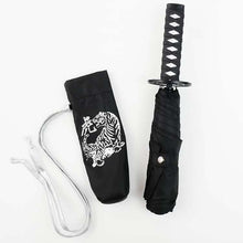 将图片加载到图库查看器，Folding Umbrella Sengoku Umbrella -wakizashi(short sword)- Tiger (Silver)/Umbrella Bag Opened: Approximately 96cm in Diameter Black JK-160-02
