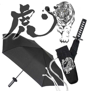 Folding Umbrella Sengoku Umbrella -wakizashi(short sword)- Tiger (Silver)/Umbrella Bag Opened: Approximately 96cm in Diameter Black JK-160-02