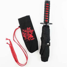 Muat gambar ke penampil Galeri, Folding Umbrella Sengoku Umbrella -wakizashi(short sword)- Carp (Red)/Umbrella Bag Opened: Approximately 96cm in Diameter Black JK-160-03
