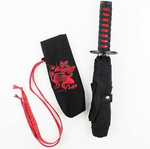 Folding Umbrella Sengoku Umbrella -wakizashi(short sword)- Carp (Red)/Umbrella Bag Opened: Approximately 96cm in Diameter Black JK-160-03