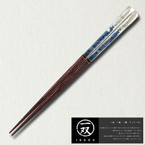 Painted chopsticks, pair of painted chopsticks, Shunami, made in Japan, blue