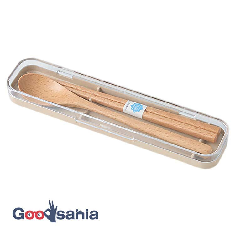 Cutlery Set SUKITTO Wooden Chopsticks and Spoon Set Beige (Chopsticks and Spoon) Approx. 18cm T-36402 (Cutlery Spoon Set My Chopsticks Chopstick Box 18cm Lunch Box)