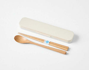 Cutlery Set Mayu Mayu Wooden Chopsticks and Spoon Set Ivory (Chopsticks and Spoon) Approx. 18cm T-36410 (Cutlery Spoon Set My Chopsticks Chopstick Box 18cm Lunch Box Women)