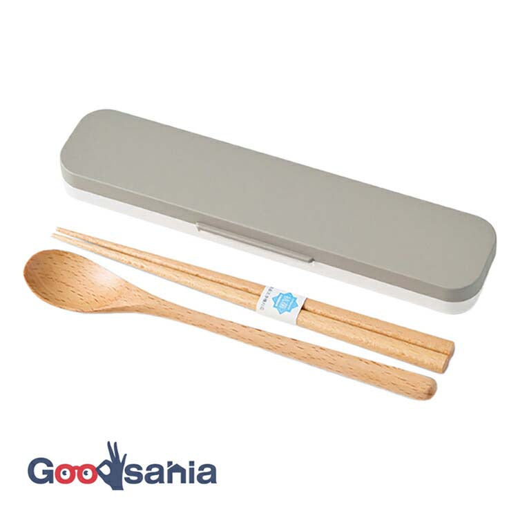 Cutlery Set mayu Mayu Wooden Chopsticks/Spoon Set Gray (Chopsticks/Spoon) Approx. 18cm T-36412 (Cutlery Spoon Set My Chopsticks Chopstick Box 18cm Lunch Box Women)