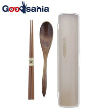 Load image into Gallery viewer, Cutlery Set Natural Twin Painted Chopsticks &amp; Chopstick Box &amp; Spoon Set
