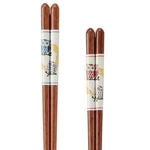 Painted chopsticks pair owl parent and child 2 set