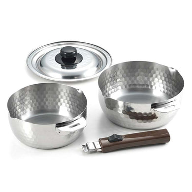 Yukihira pot Kachat Yukihira 2-piece set, made in Japan, silver, approx. 16cm/approx. 18cm 1214960 (pot, stainless steel, both ends, handle, handle, removable, 16cm 18cm 16)